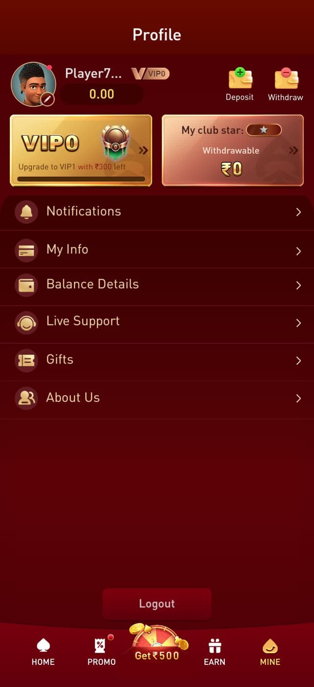YY Game app screenshot — profile menu showing VIP tier, balance details, live support, gifts and account settings
